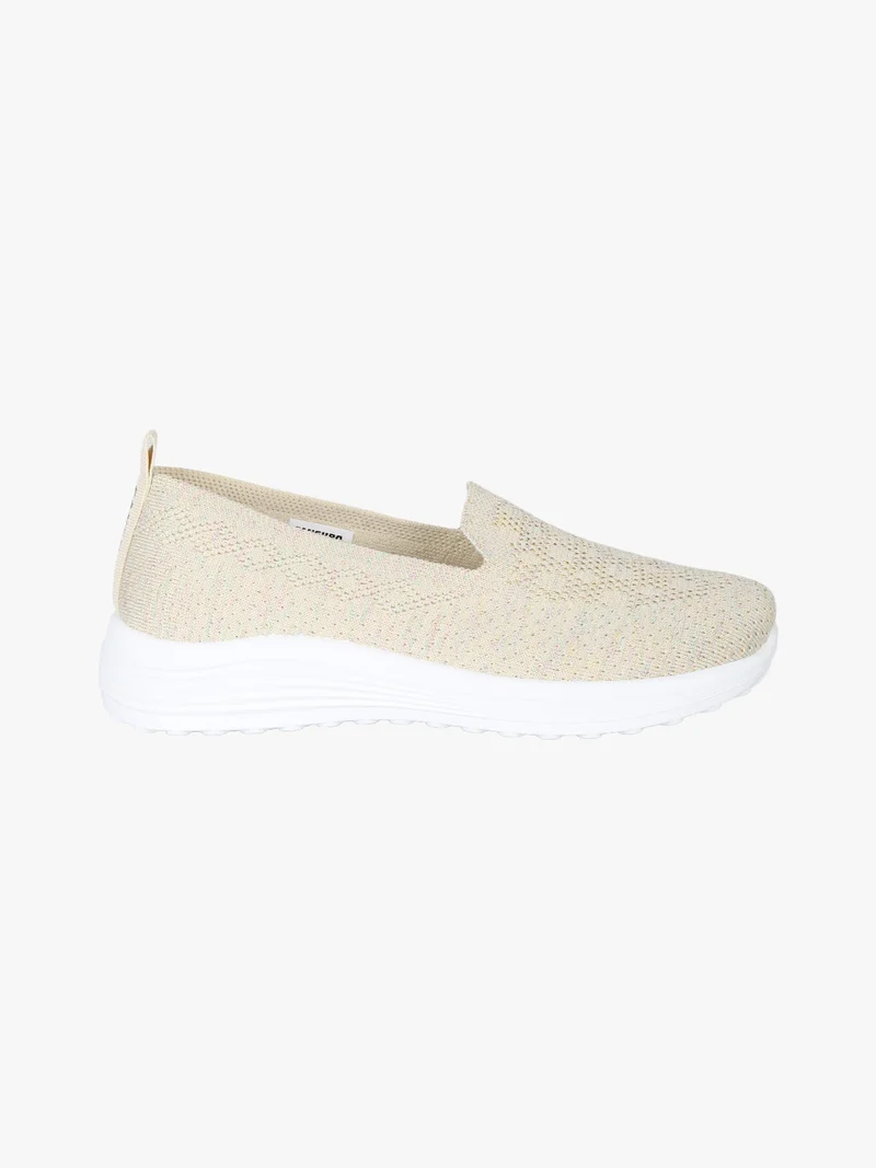 Sneakers donna slip on in maglia con zeppa - oro