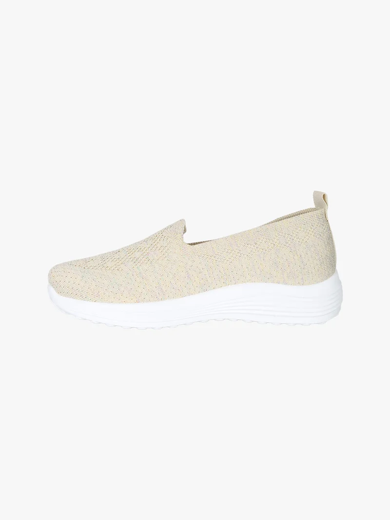 Sneakers donna slip on in maglia con zeppa - oro