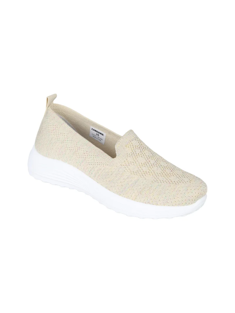 Sneakers donna slip on in maglia con zeppa - oro