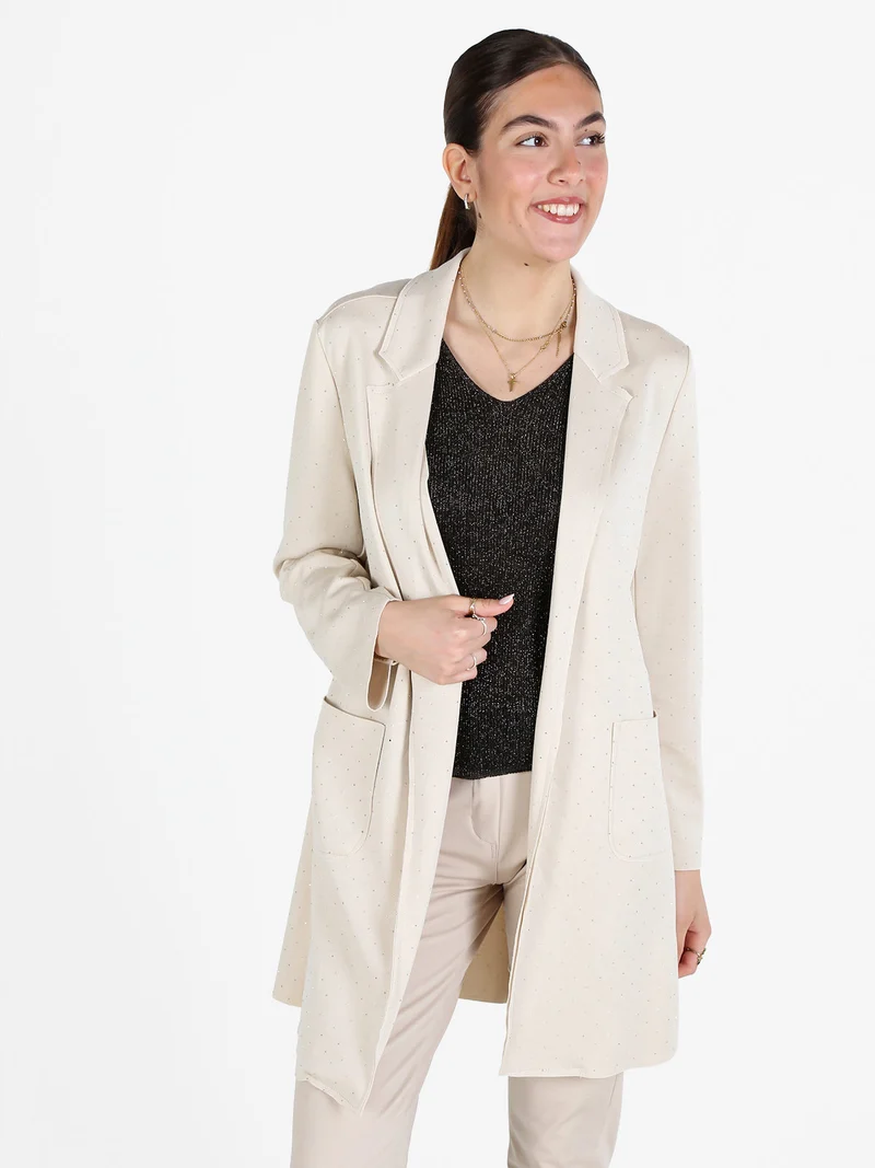 Blazer donna oversize con strass - beige
