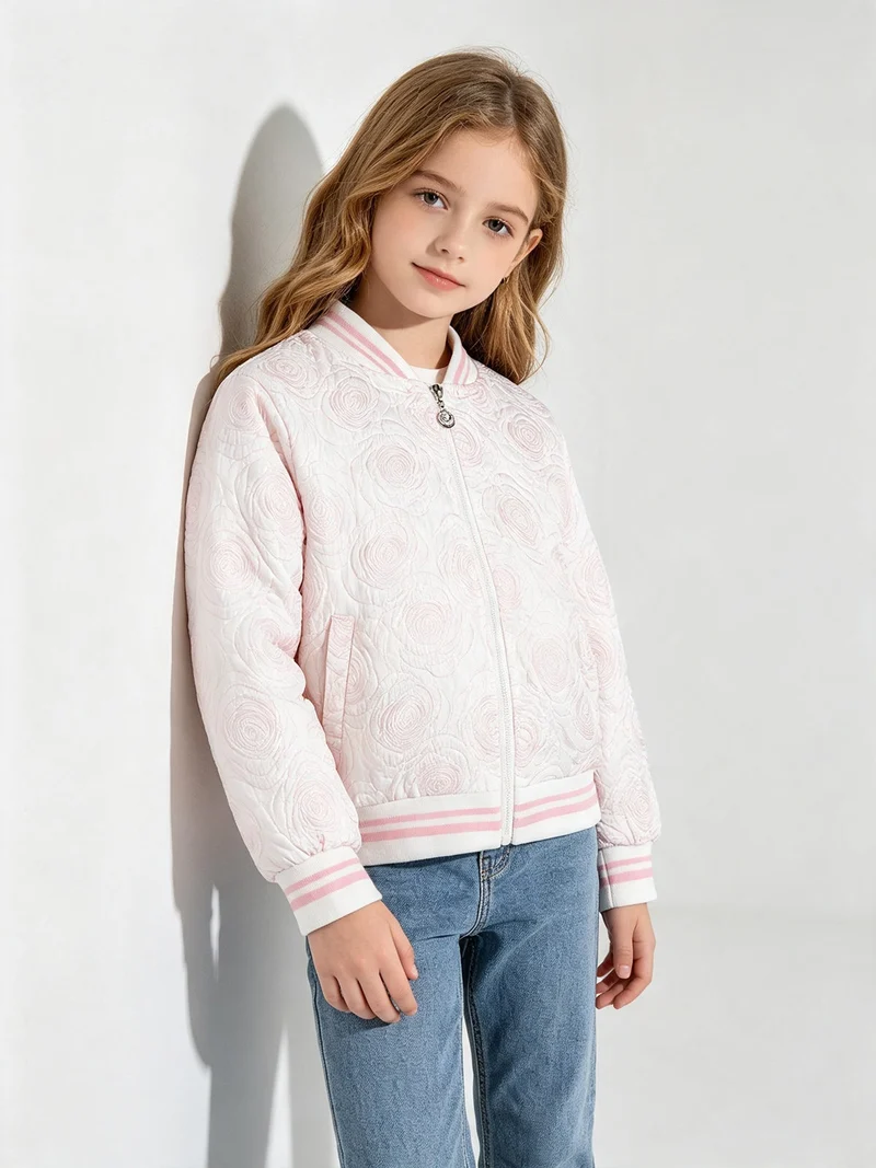 Giacca da bambina modello bomber con ricami - rosa