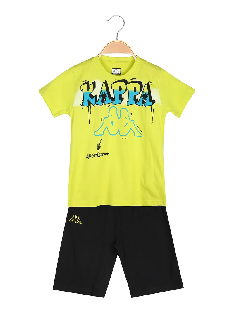Completo corto 2 pezzi da bambino in cotone con t-shirt e bermuda - limone