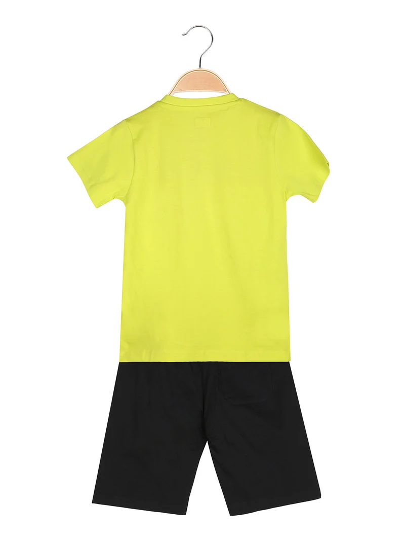 Completo corto 2 pezzi da bambino in cotone con t-shirt e bermuda - limone