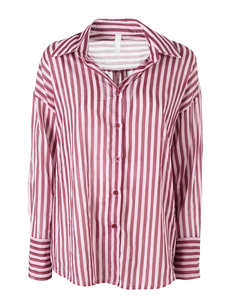 Camicia donna oversize in cotone con stampa a righe - rosa