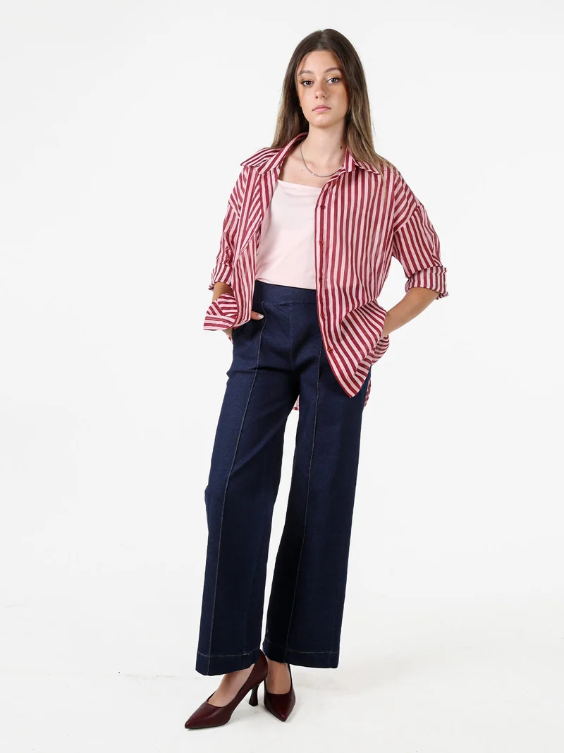 Camicia donna oversize in cotone con stampa a righe - rosa