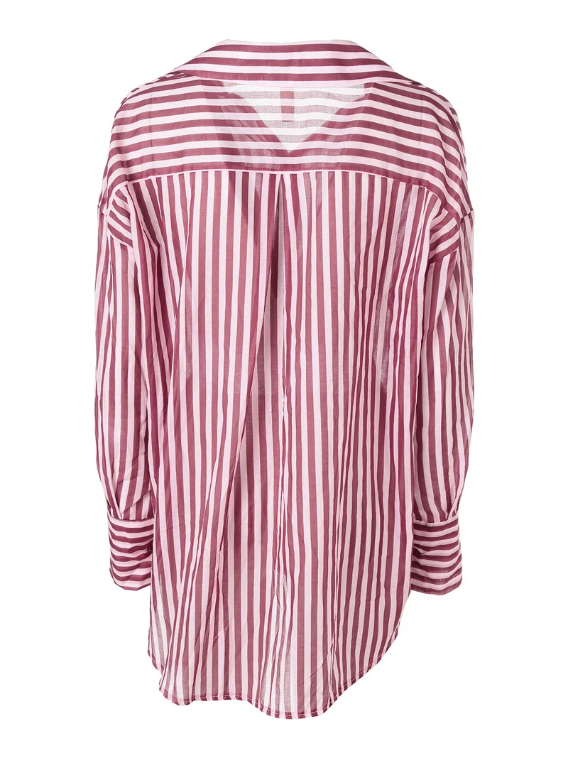 Camicia donna oversize in cotone con stampa a righe - rosa