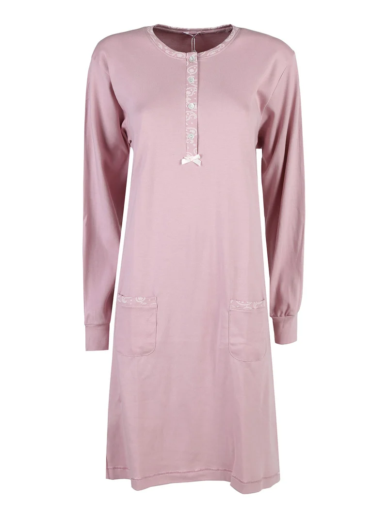 Camicia da notte a maniche lunghe in cotone interlock - rosa
