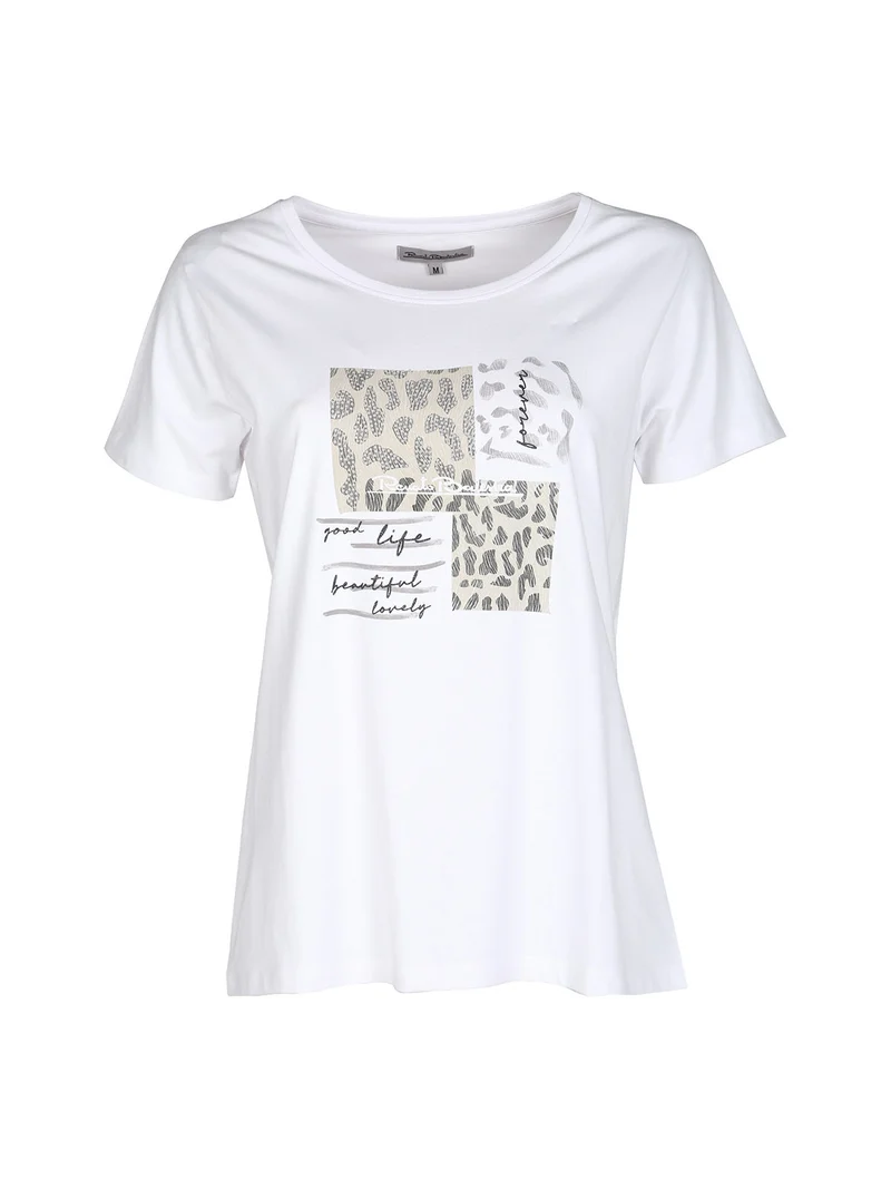 T-shirt donna in cotone bielastico con stampa - bianco