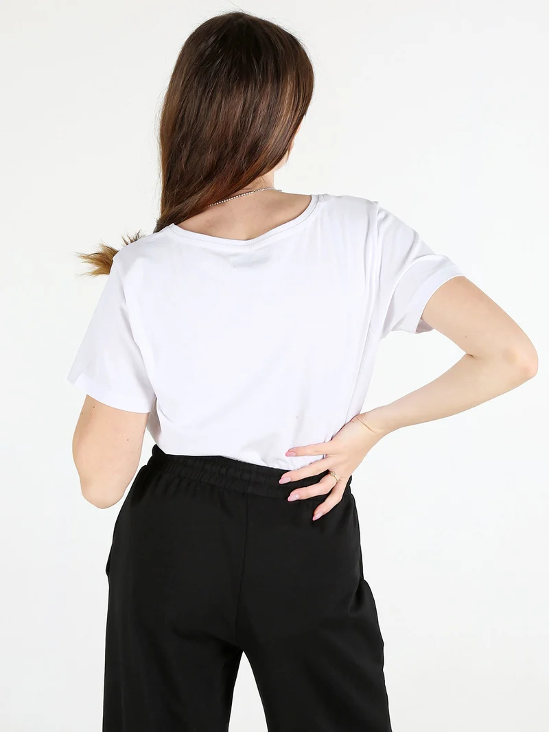 T-shirt donna in cotone bielastico con stampa - bianco