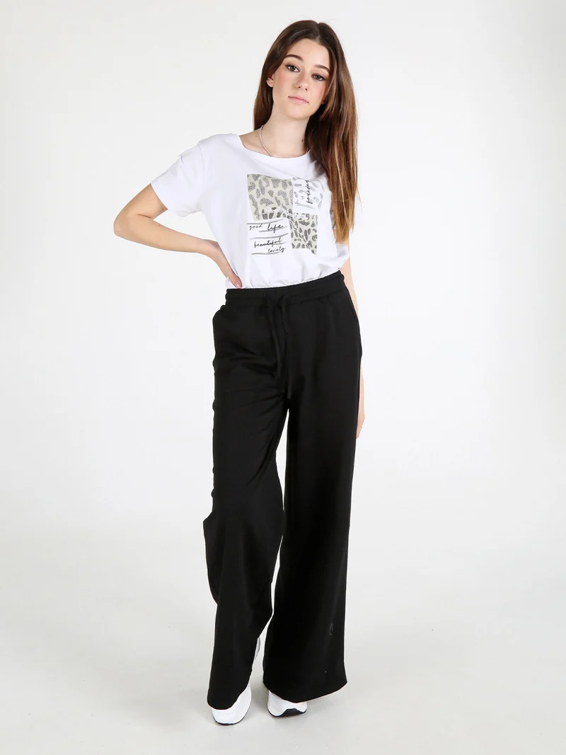 T-shirt donna in cotone bielastico con stampa - bianco