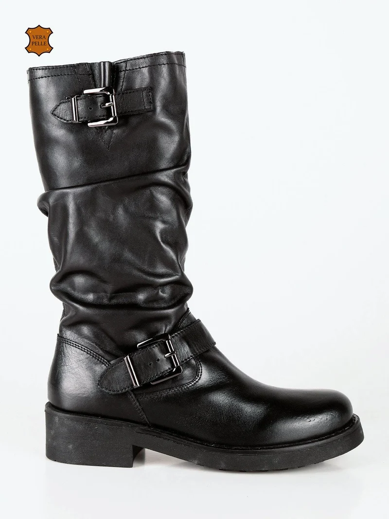 Stivali in pelle da donna con fibbie - nero