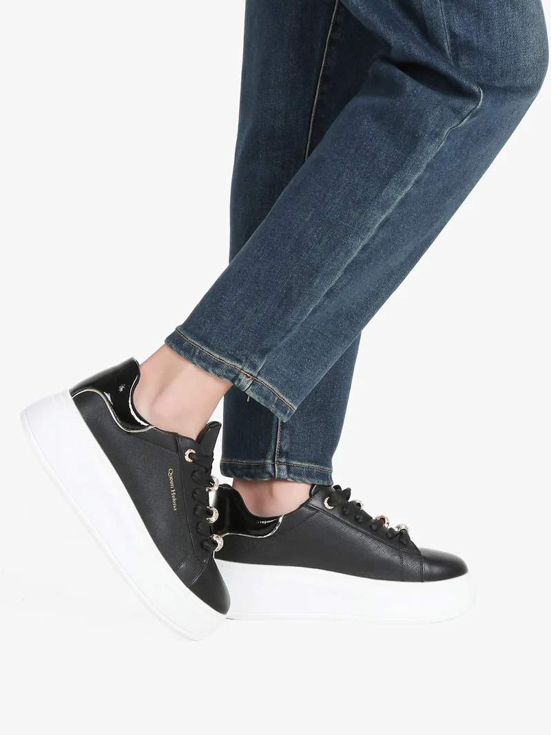 Sneakers donna gioiello con platform - nero