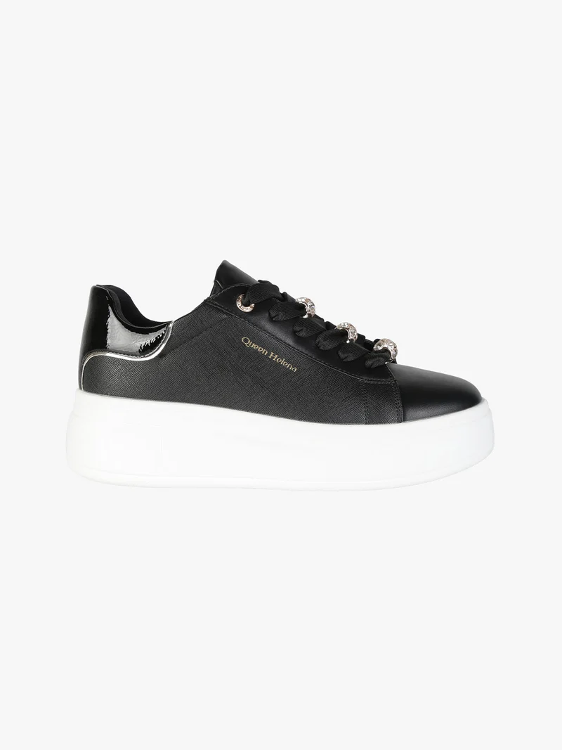 Sneakers donna gioiello con platform - nero
