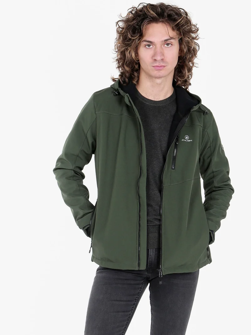 Giacca impermeabile da uomo con cappuccio e interno in pile - militare