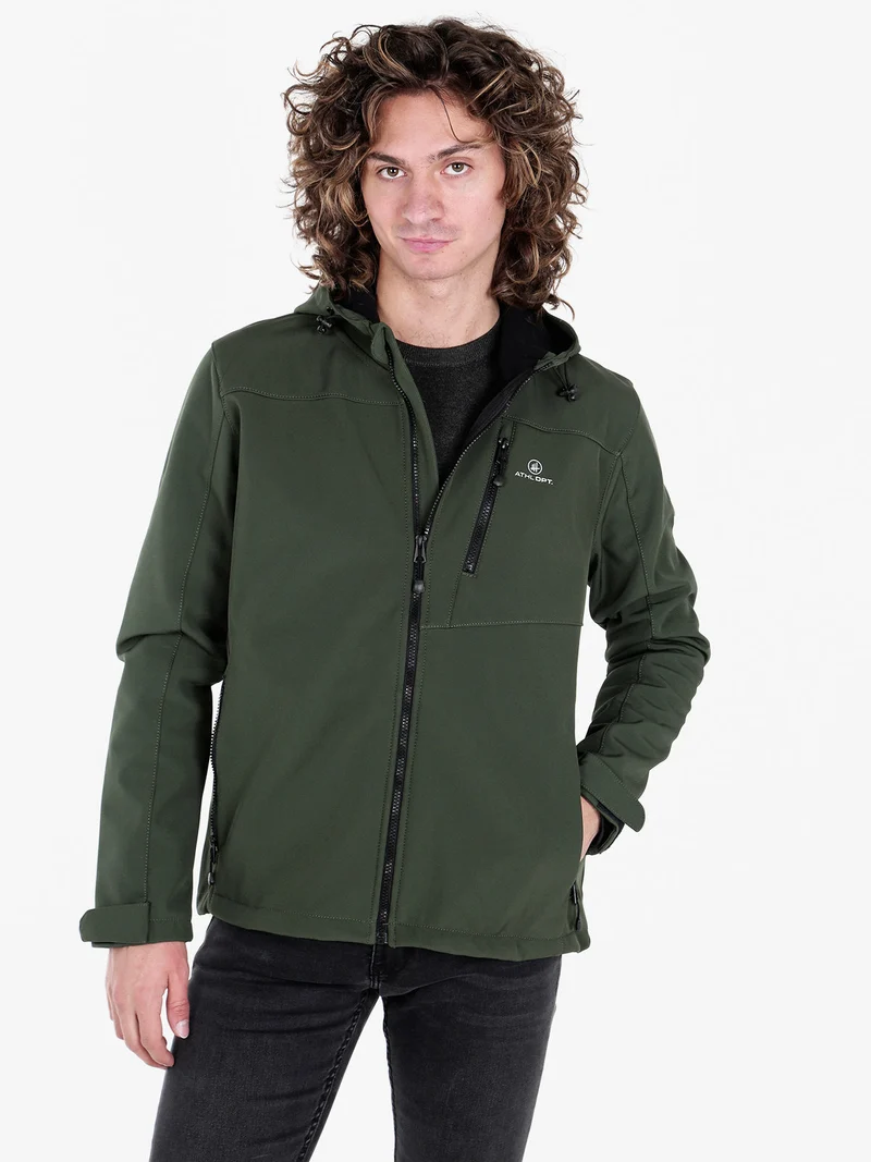 Giacca impermeabile da uomo con cappuccio e interno in pile - militare
