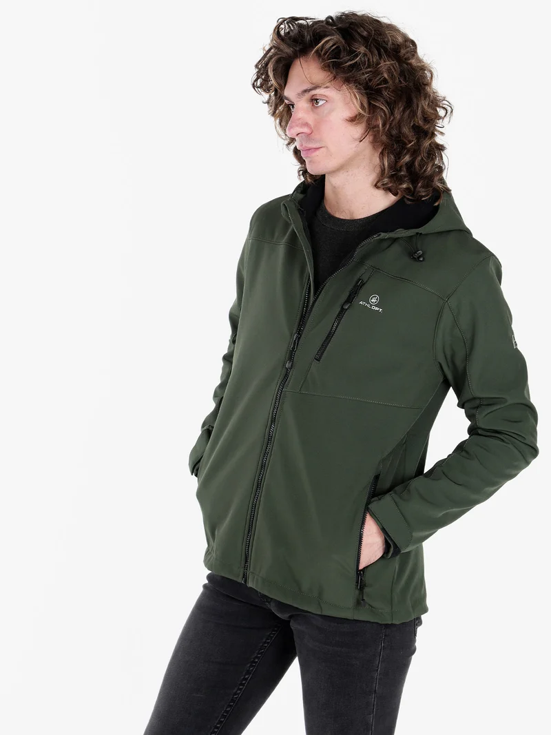Giacca impermeabile da uomo con cappuccio e interno in pile - militare