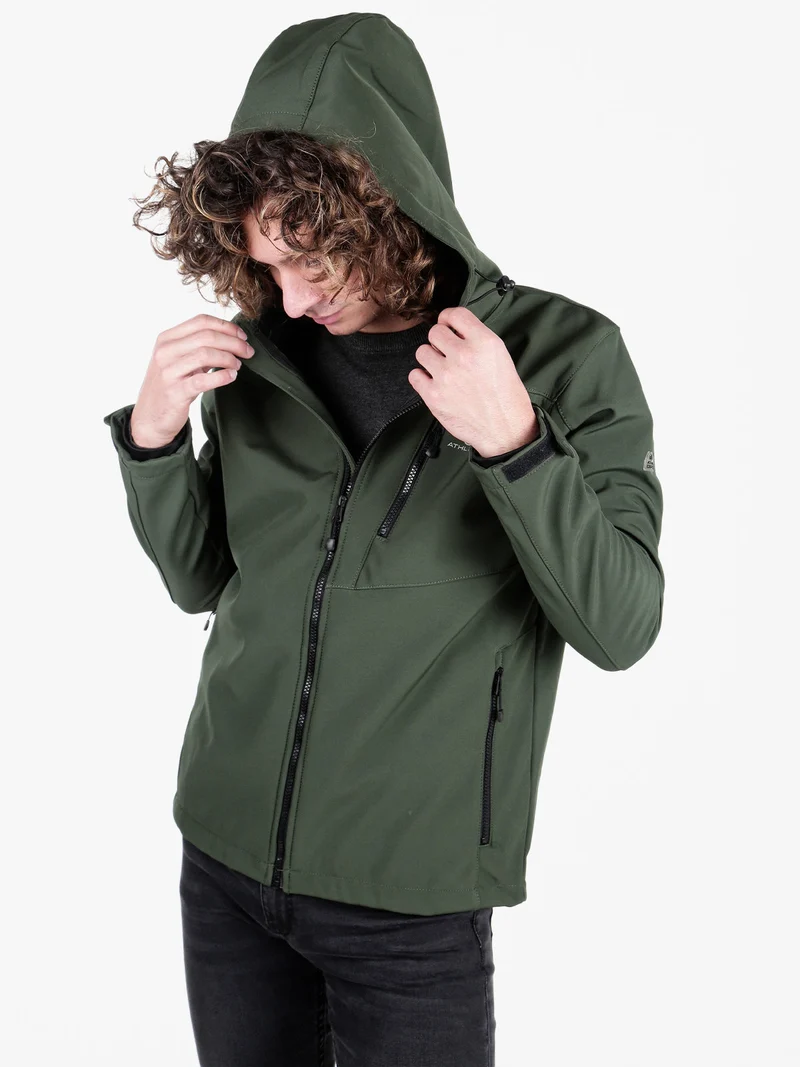 Giacca impermeabile da uomo con cappuccio e interno in pile - militare