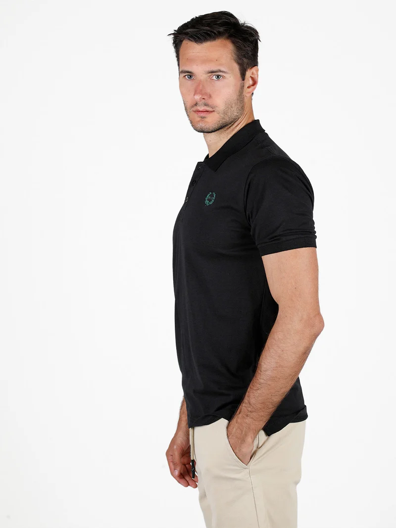 Polo da uomo in cotone a maniche corte - nero