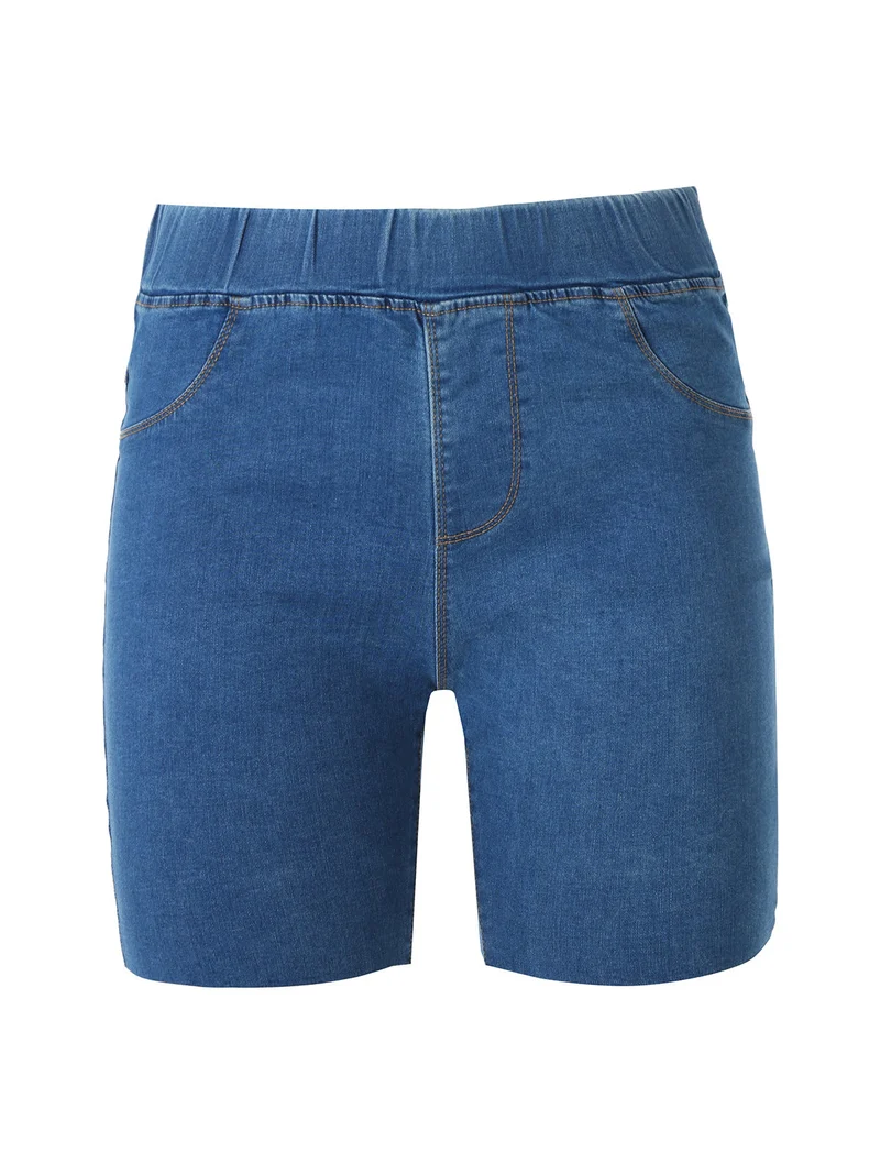 Shorts donna in jeans con elastico in vita - blu