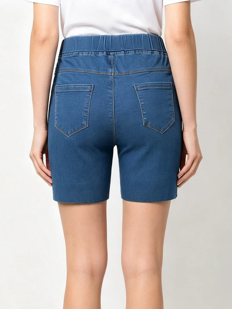 Shorts donna in jeans con elastico in vita - blu