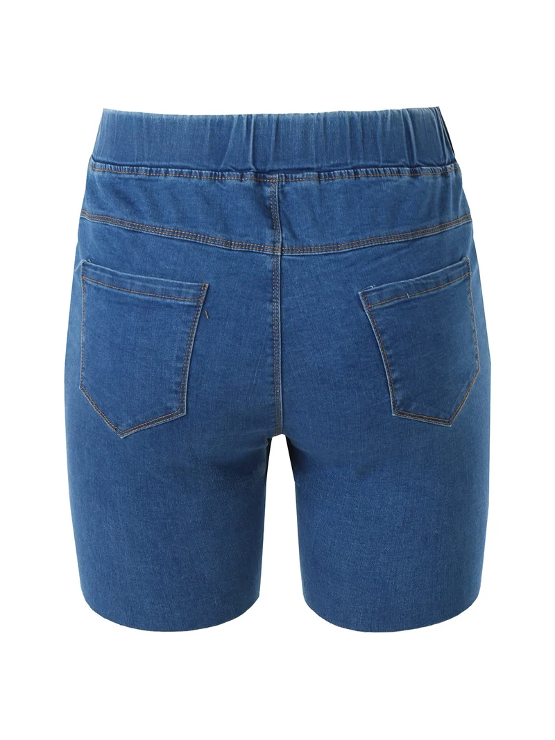 Shorts donna in jeans con elastico in vita - blu