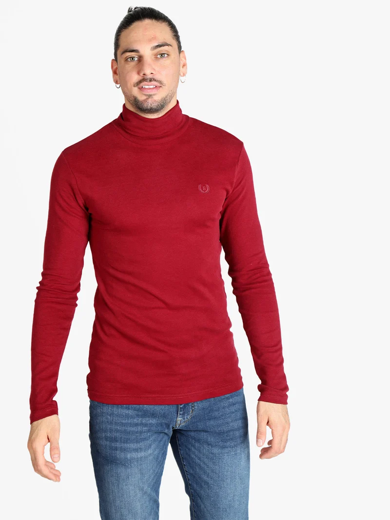T-shirt manica lunga a dolcevita da uomo - bordeaux