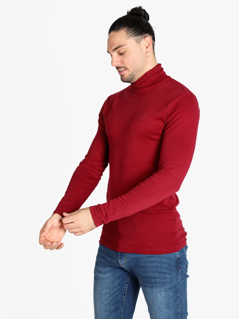 T-shirt manica lunga a dolcevita da uomo - bordeaux