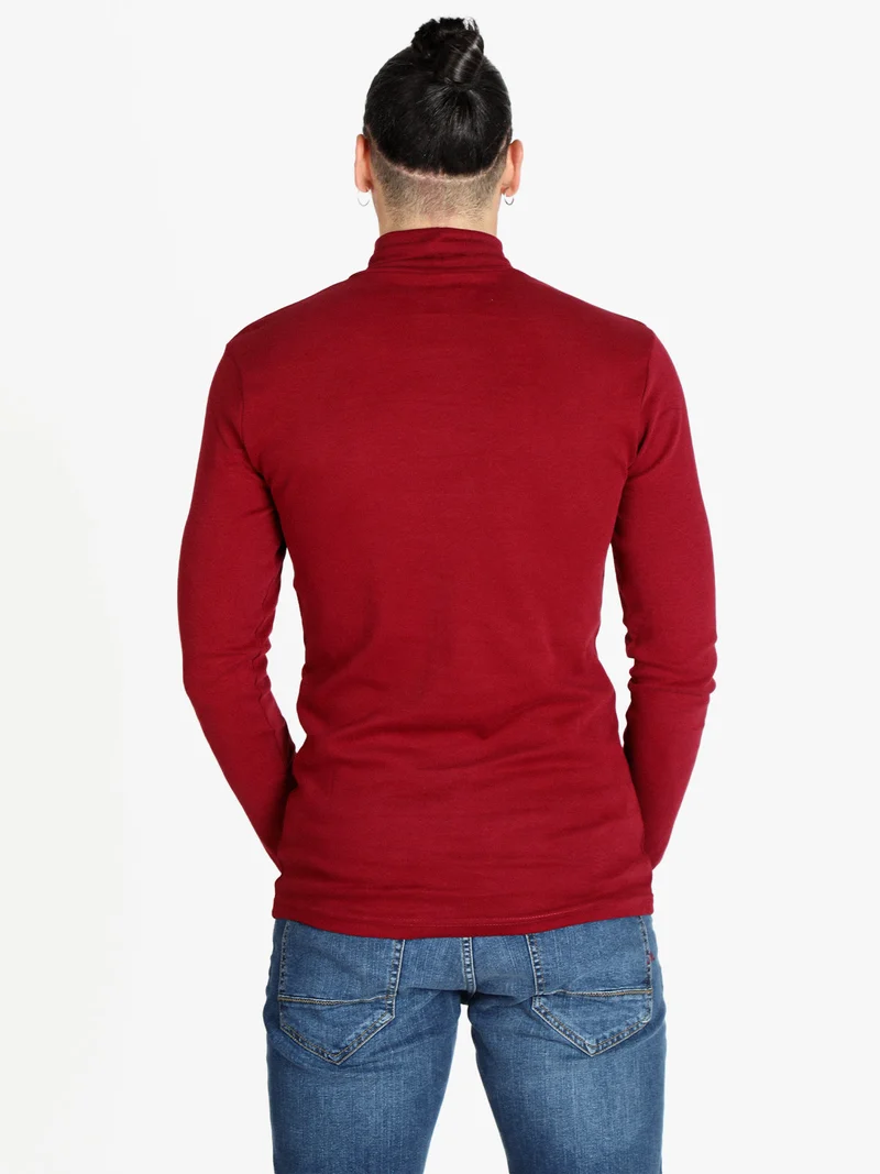 T-shirt manica lunga a dolcevita da uomo - bordeaux