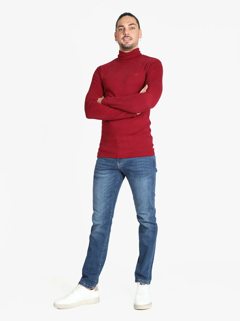T-shirt manica lunga a dolcevita da uomo - bordeaux