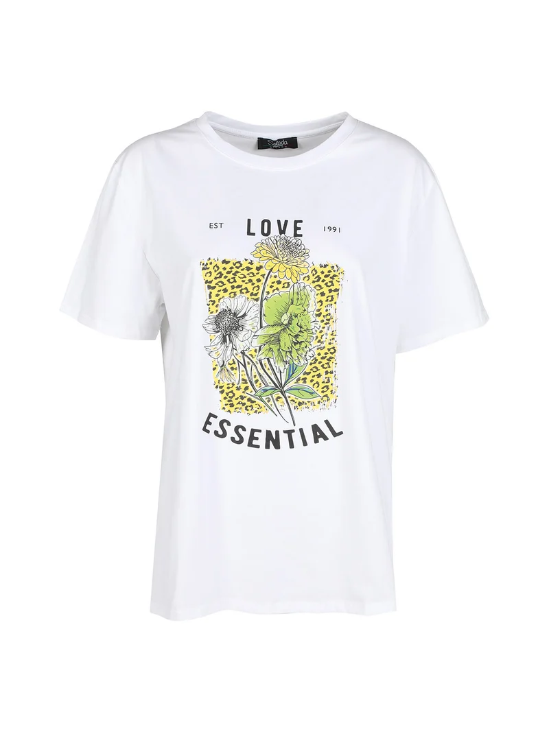 T-shirt donna oversize con stampa fiori - giallo