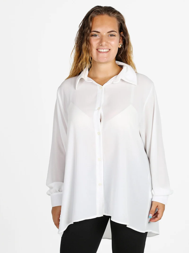 Camicia donna a maniche lunghe linea curvy - bianco