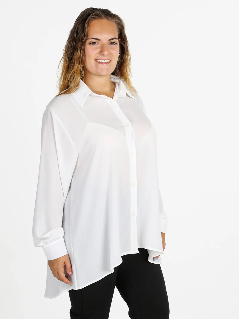 Camicia donna a maniche lunghe linea curvy - bianco