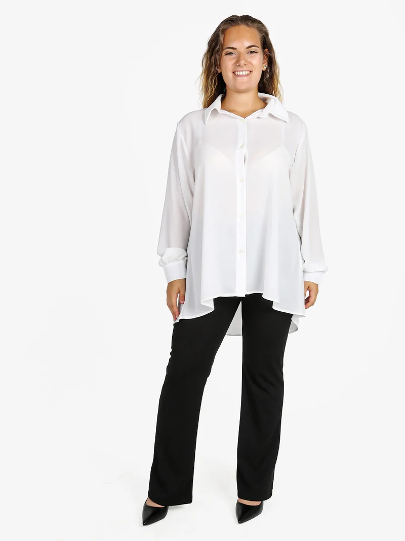 Camicia donna a maniche lunghe linea curvy - bianco