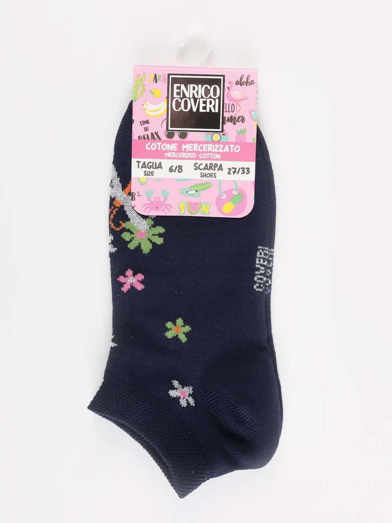 Calze salvapiede bambina con fiori - blu scuro