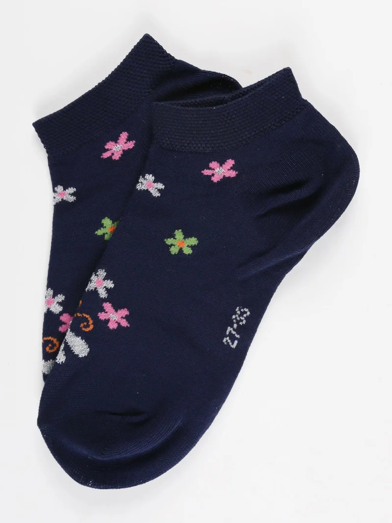Calze salvapiede bambina con fiori - blu scuro