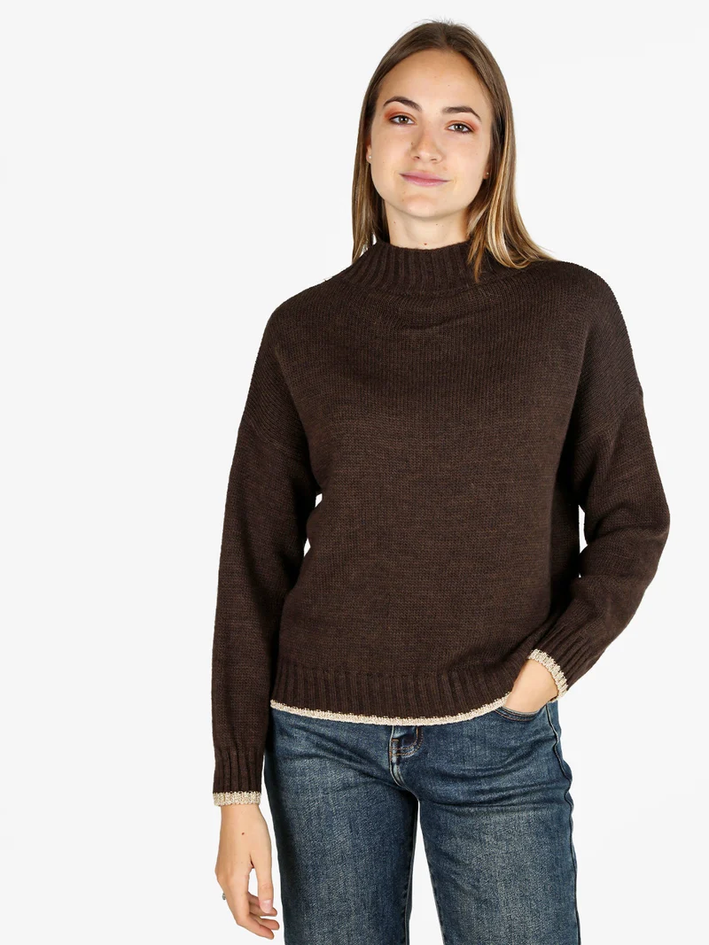 Maglione donna in misto lana con dettaglio lurex - marrone