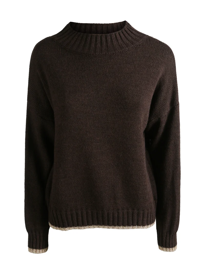 Maglione donna in misto lana con dettaglio lurex - marrone