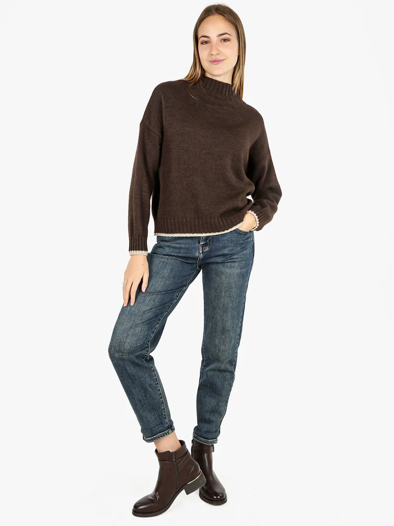 Maglione donna in misto lana con dettaglio lurex - marrone