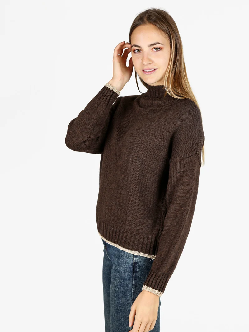 Maglione donna in misto lana con dettaglio lurex - marrone