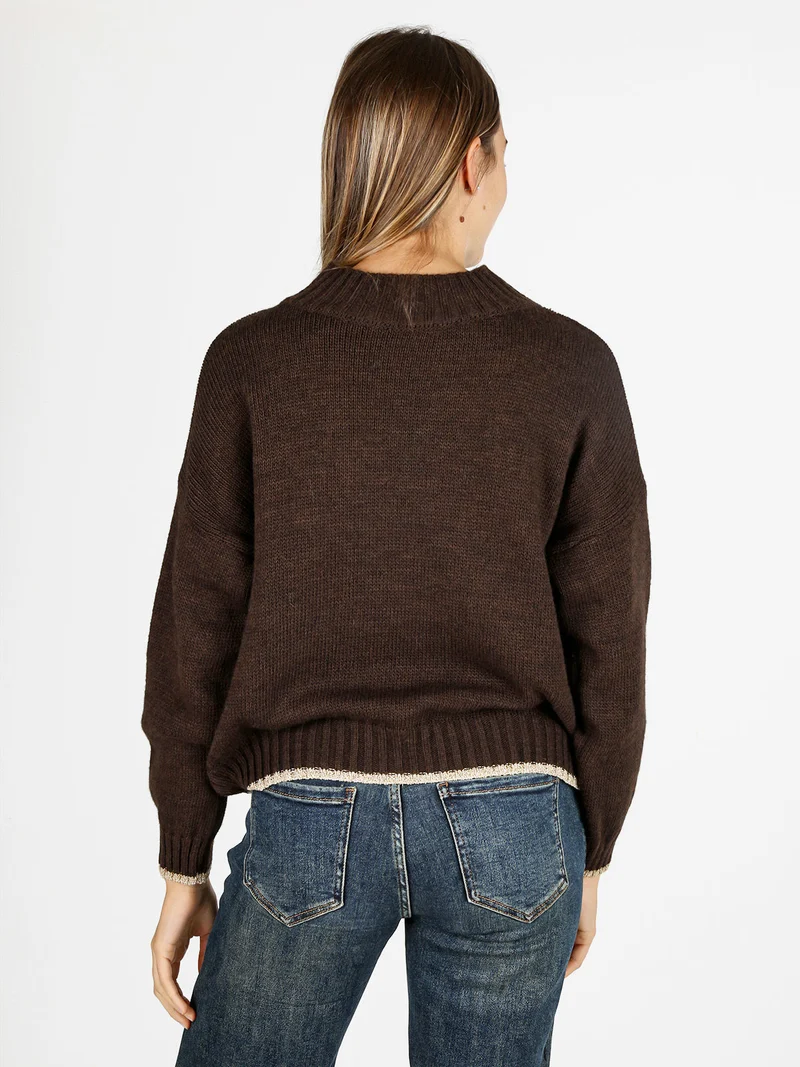 Maglione donna in misto lana con dettaglio lurex - marrone