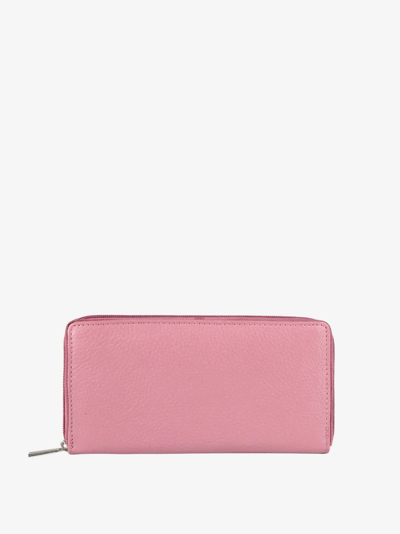 Portafoglio in pelle da donna con zip - rosa