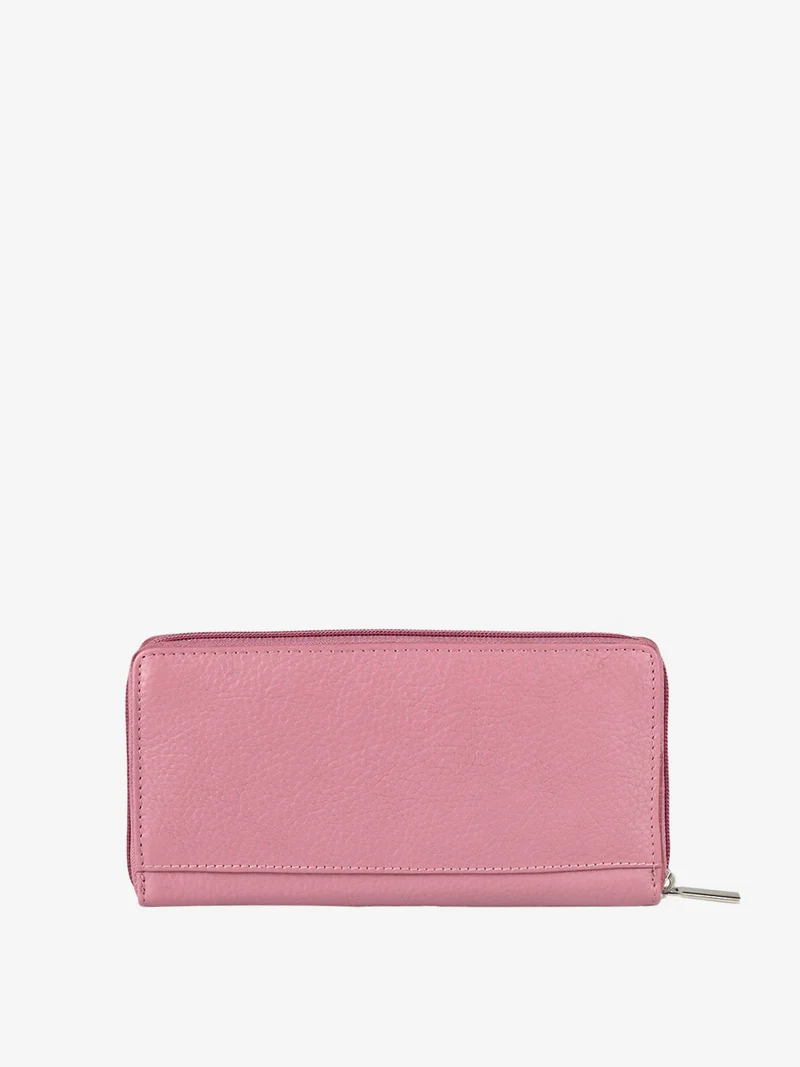 Portafoglio in pelle da donna con zip - rosa