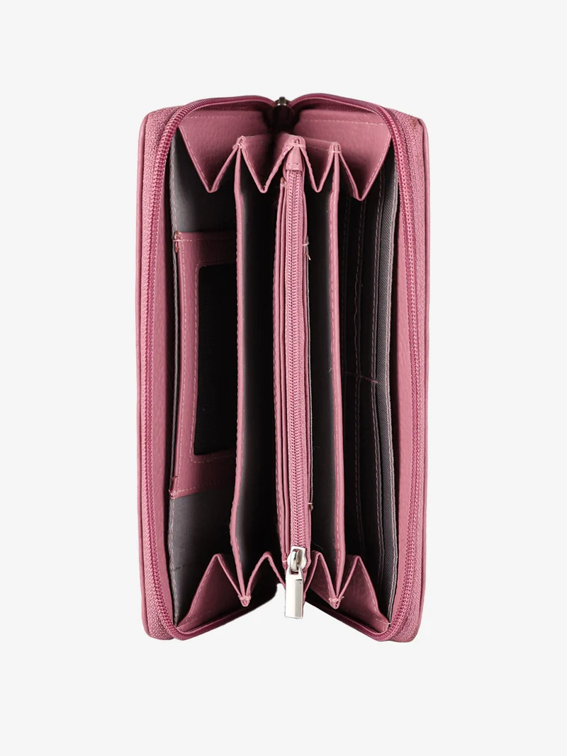 Portafoglio in pelle da donna con zip - rosa
