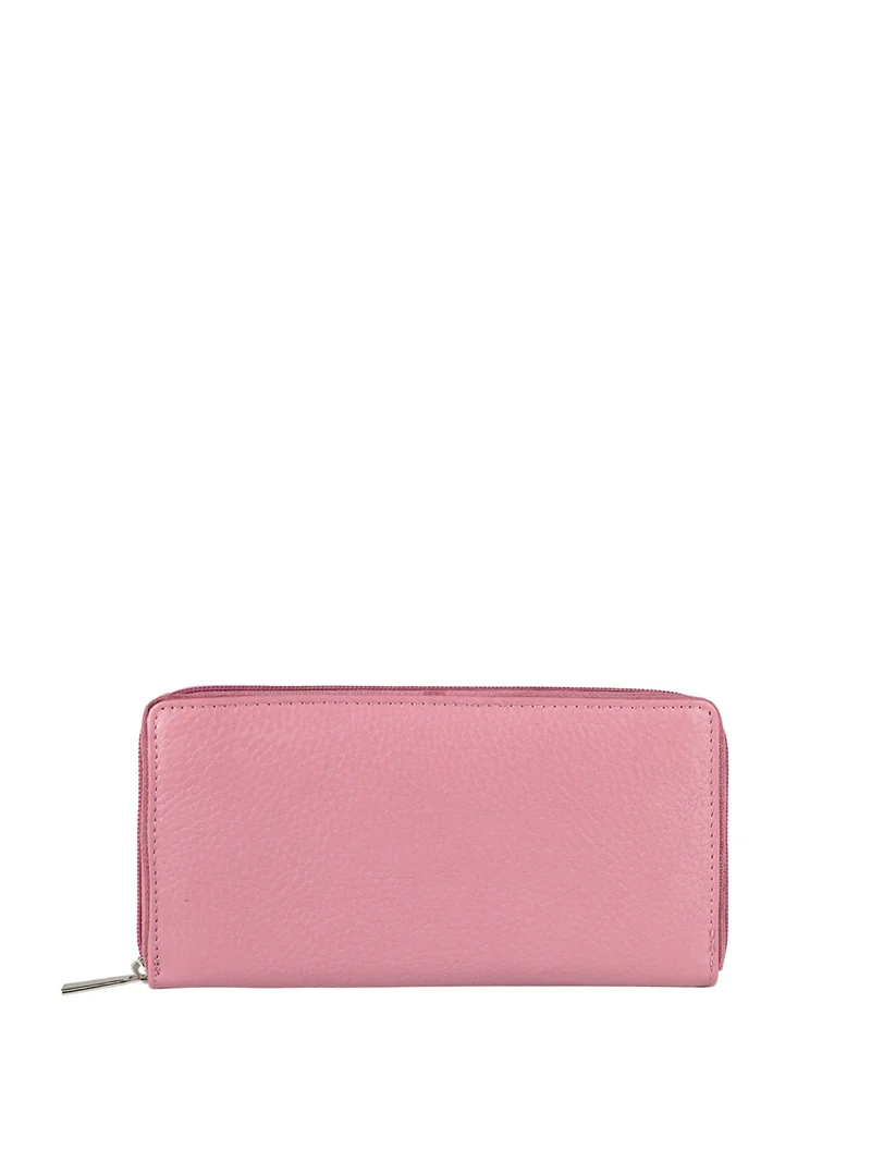 Portafoglio in pelle da donna con zip - rosa