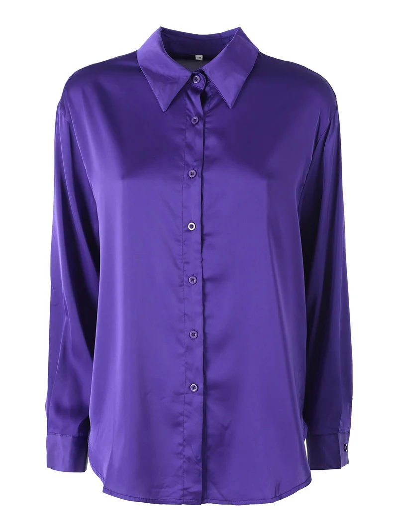 Camicia donna a maniche lunghe in tessuto simil raso - viola