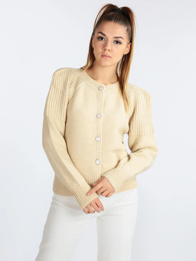 Cardigan da donna in maglia con bottoni - beige