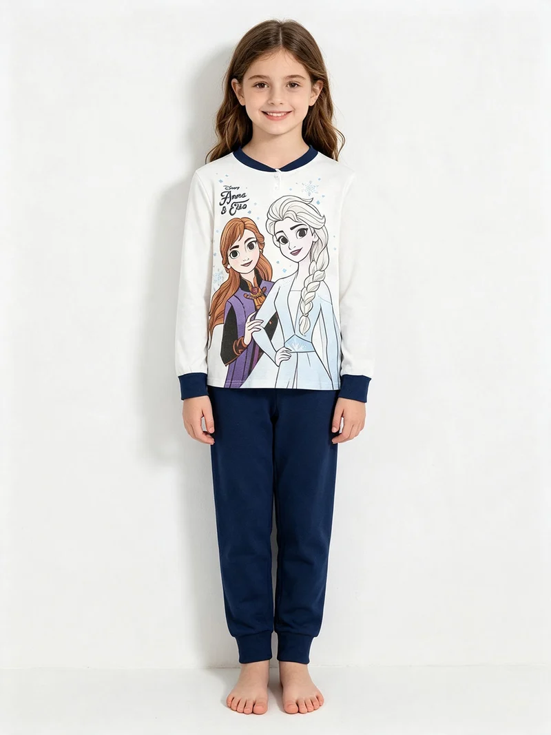 Pigiama lungo da bambina in cotone interlock - blu
