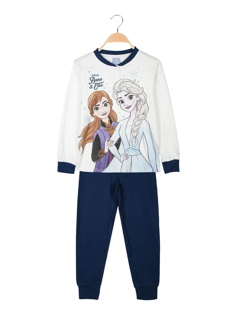 Pigiama lungo da bambina in cotone interlock - blu