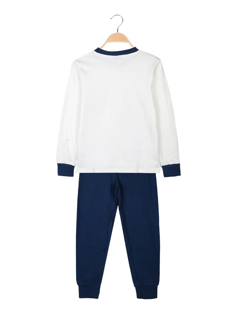 Pigiama lungo da bambina in cotone interlock - blu