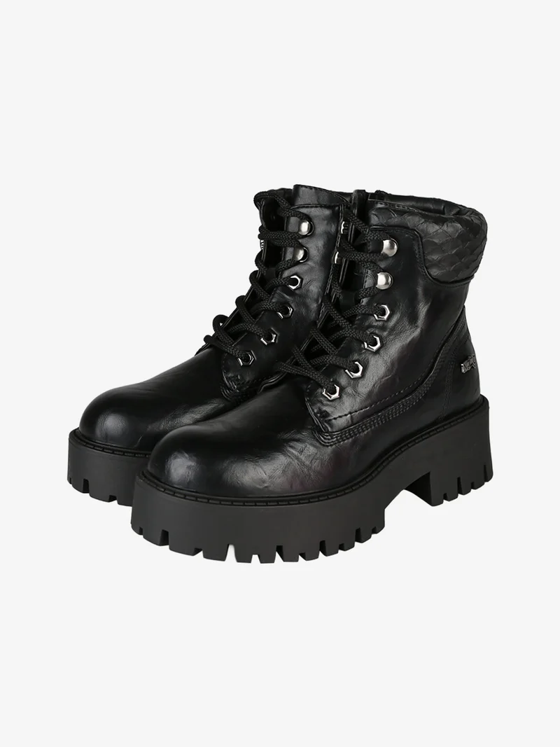 Anfibi donna stringati con suola chunky - nero
